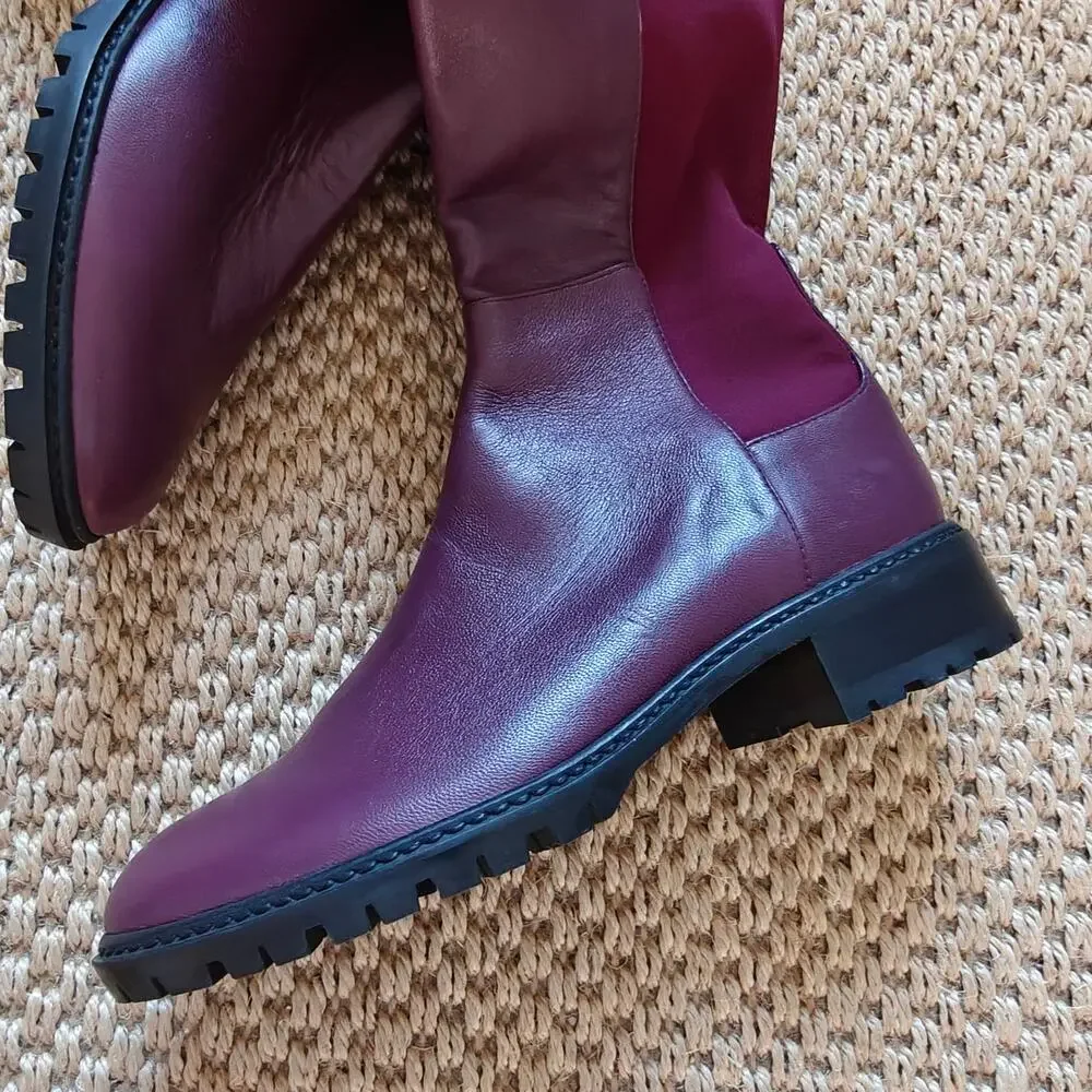 Stuart Weitzman City Boot Cabernet Burgundy Leather OTK Boots 5.5 36 S4829